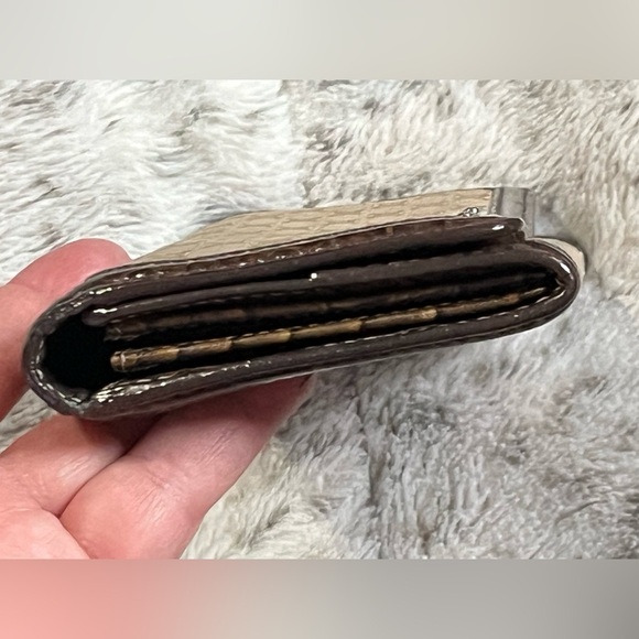 Celine Beige Macadam Canvas w/ Croc Embossed Leather French long Wallet-rare - Picture 8 of 16